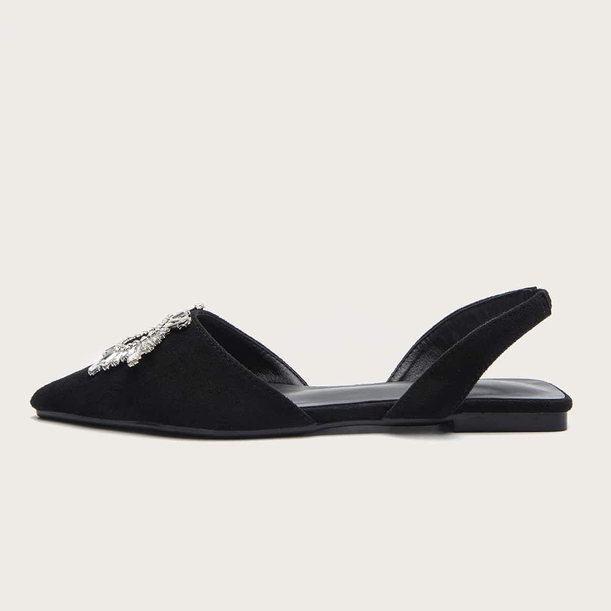 

Rhinestone Decor Flat Mules, Black