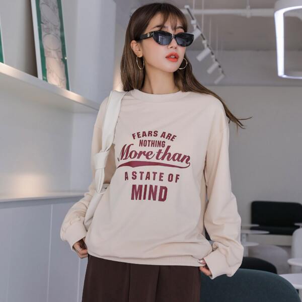 

Drop Shoulder Letter Graphic Sweatshirt, Khaki