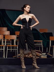 Federica Áo nữ Bất đối xứng Lộ Lưng Dây kéo màu trơn Gợi cảm - màu đen - Xem 6