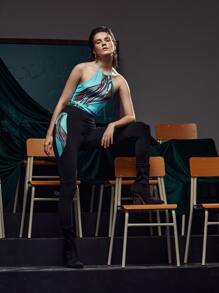 RAGLESS Top halter con estampado de pincelada con cordón trasero - Multicolor - Ver 5