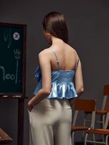 YEARS Bow Front Shirred Back Ruffle Hem Cami Top - Blue - View 2