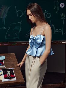 YEARS Bow Front Shirred Back Ruffle Hem Cami Top - Blue - View 5