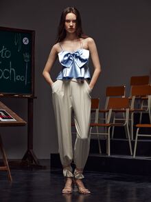 YEARS Bow Front Shirred Back Ruffle Hem Cami Top - Blue - View 6