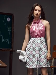 YEARS Plaid Print Open Back Halter Dress - Multicolor - View 4