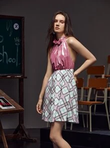 YEARS Plaid Print Open Back Halter Dress - Multicolor - View 6