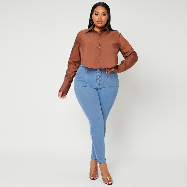 

Plus Button Fly Slant Pocket Skinny Jeans, Light wash