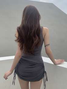 Solid Mock Neck Tank Top - Grey - View 2