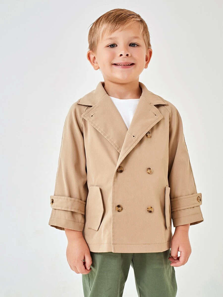 SHEIN 小男童西裝領雙排釦插肩袖風衣外套