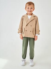 SHEIN 小男童西裝領雙排釦插肩袖風衣外套