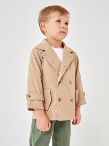 SHEIN 小男童西裝領雙排釦插肩袖風衣外套