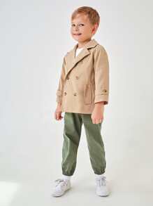 SHEIN 小男童西裝領雙排釦插肩袖風衣外套