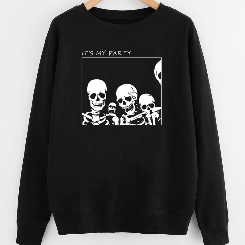 

Slogan Skull Graphic Sweatshirt, Black