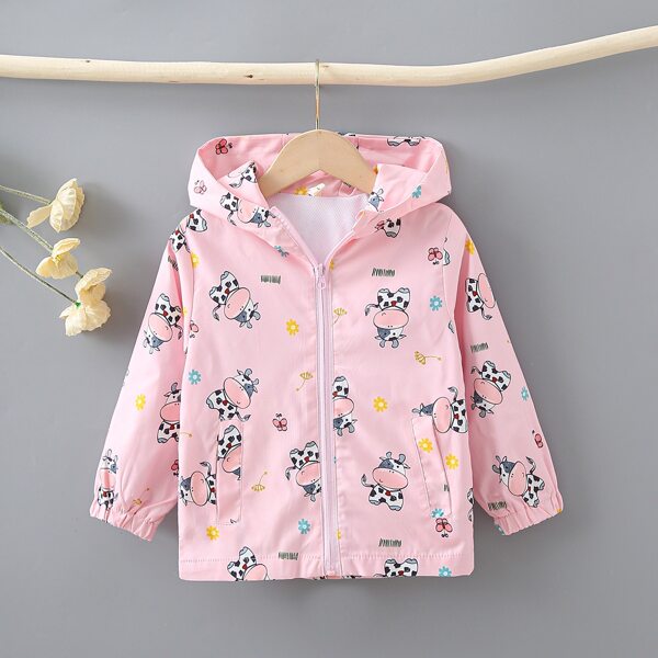 

Toddler Girls Cow Print Zip Up Hooded Coat, Baby pink