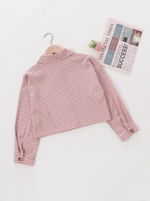 Girls Plaid Print Flap Detail Jacket - Dusty Pink - View 2