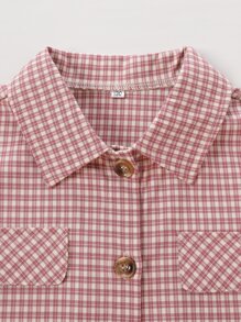 Girls Plaid Print Flap Detail Jacket - Dusty Pink - View 3