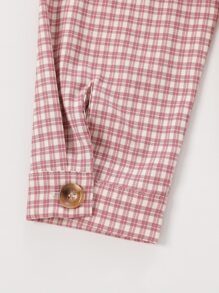 Girls Plaid Print Flap Detail Jacket - Dusty Pink - View 4