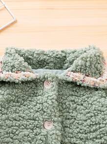 Girls Pearls Beaded Contrast Trim Fleece Coat - Green - View 3
