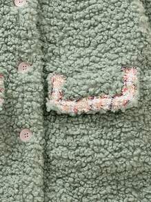 Girls Pearls Beaded Contrast Trim Fleece Coat - Green - View 4