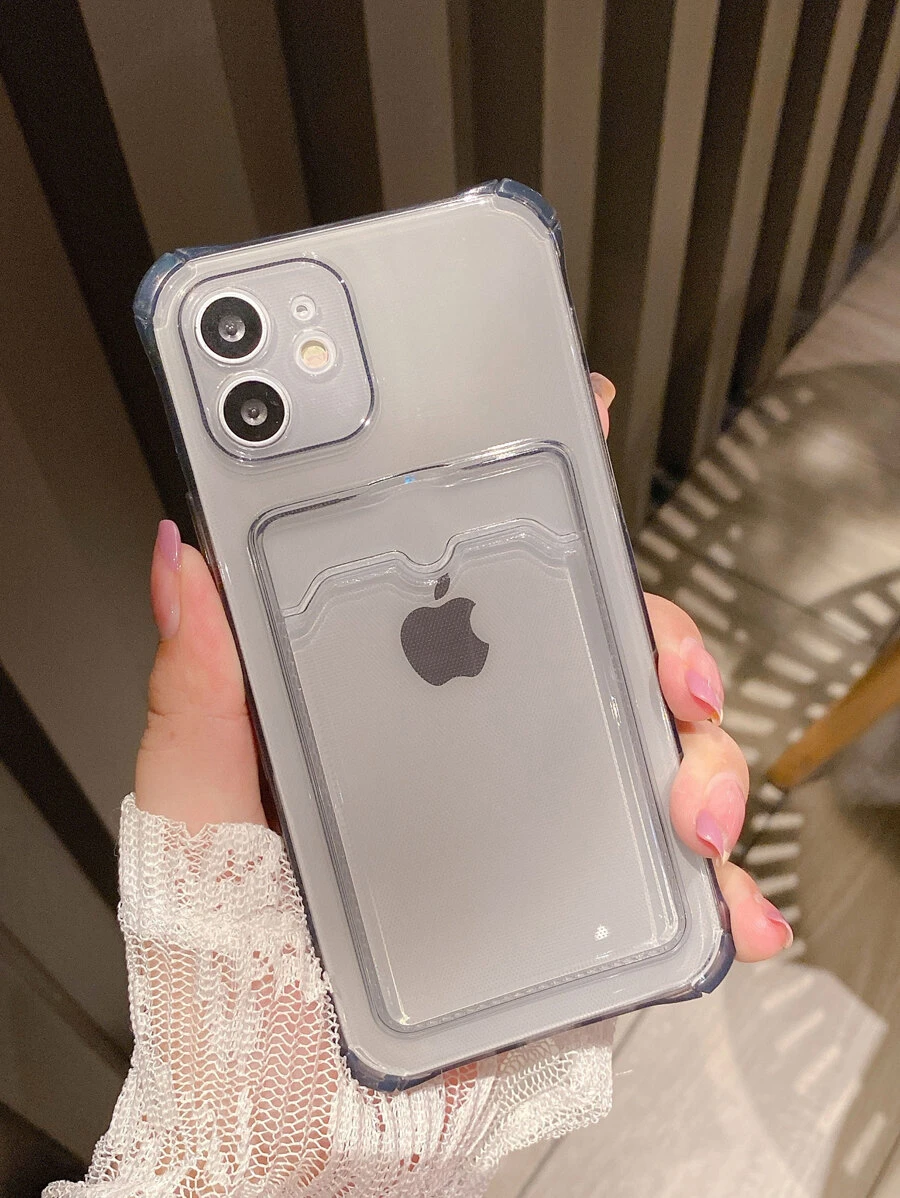 Clear Phone Case With Card Slot With Card Holder - Black - View 1