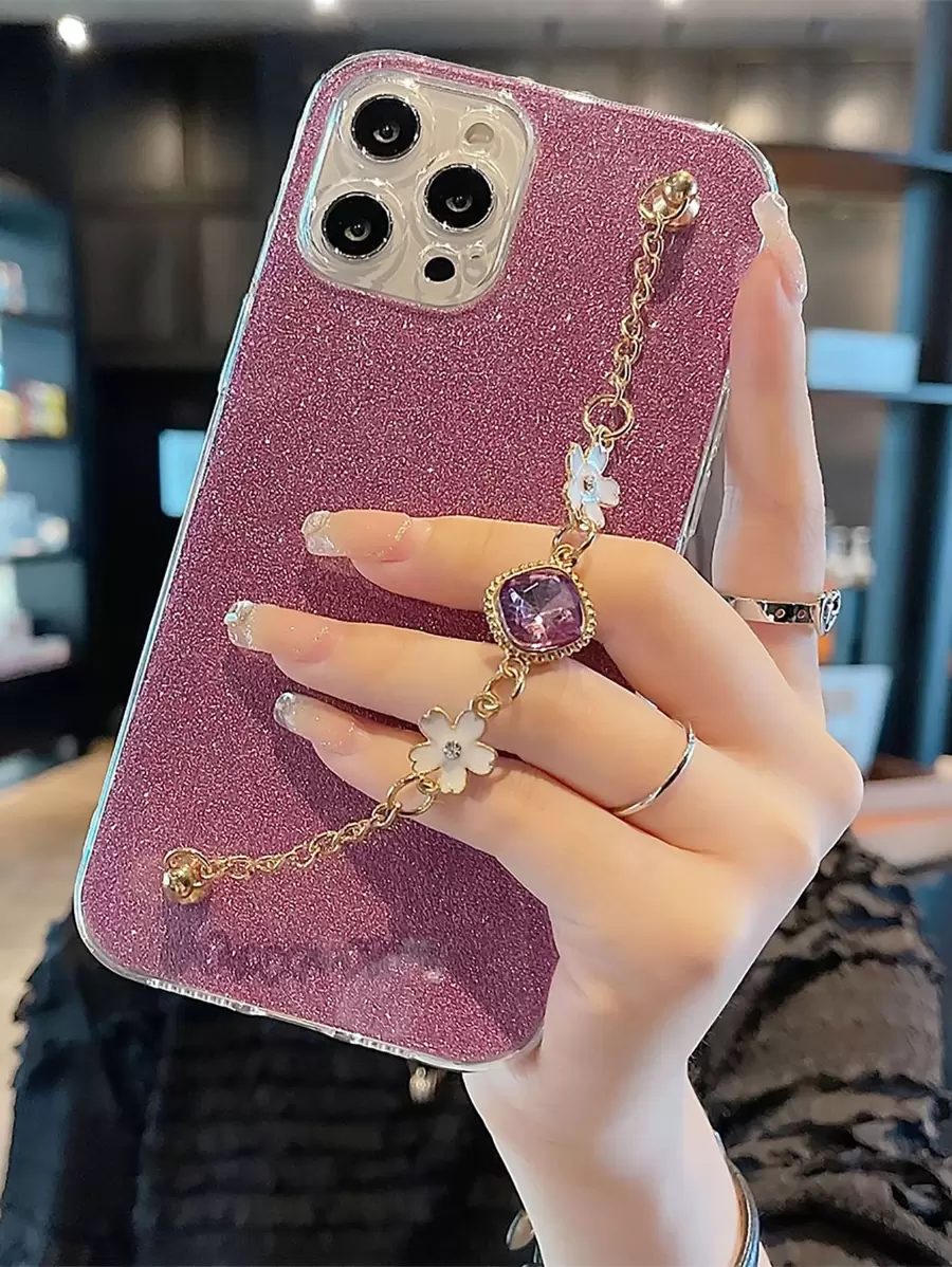 Ốp điện thoại có vòng đeo tay bằng đá lấp lánh Tpu Tương thích với iPhone 15/ Iphone 15 Pro/ Iphone 15 Pro Max Tương thích với iPhone15/15Plus/15Pro/15Promax - Màu tím - Xem 1