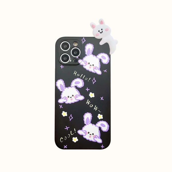 

3D Rabbit Decor Cartoon Graphic Phone Case, Multicolor