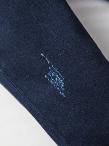 Young Boy Neutral Retro All-Match Five-Pocket Straight-Leg Jeans With Whiskering, Casual Simple College Style, Everyday Versatile Fashion Item - Dark Wash - View 7