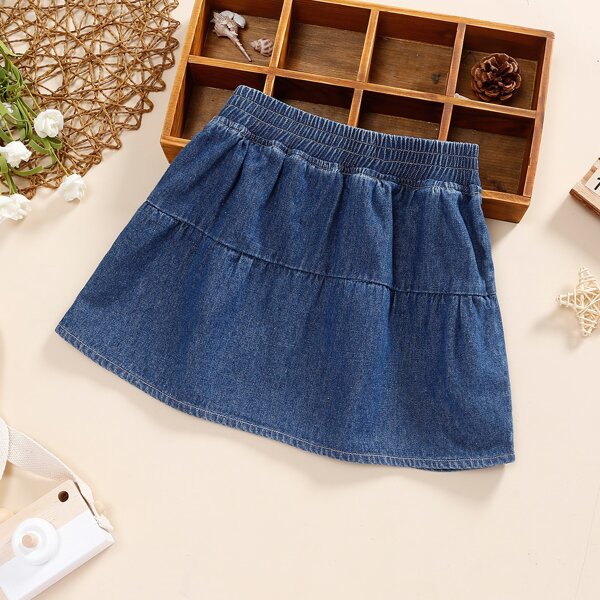 

Toddler Girls Elastic Waist Denim Skirt, Dark wash