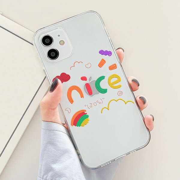 

Letter Graphic Clear Phone Case, Multicolor