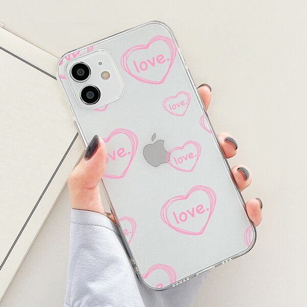 

Heart Pattern Clear Phone Case, Pink