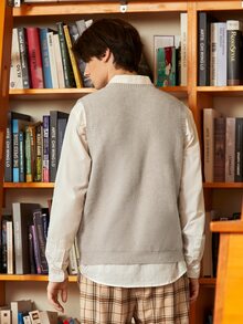 Manfinity Men Ribbed Knit Button Front Sweater Vest Without Shirt - Light Grey - View 2