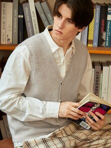 Manfinity Men Ribbed Knit Button Front Sweater Vest Without Shirt - Light Grey - View 4