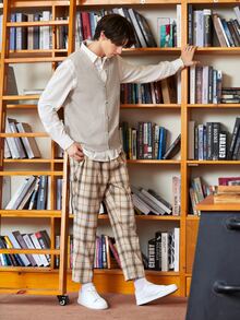 Manfinity Men Ribbed Knit Button Front Sweater Vest Without Shirt - Light Grey - View 5