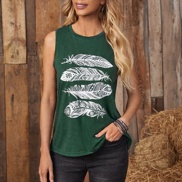 

Feather Print Tank Top, Green