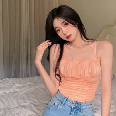 솔리드 앞가슴 셔링 캐미탑