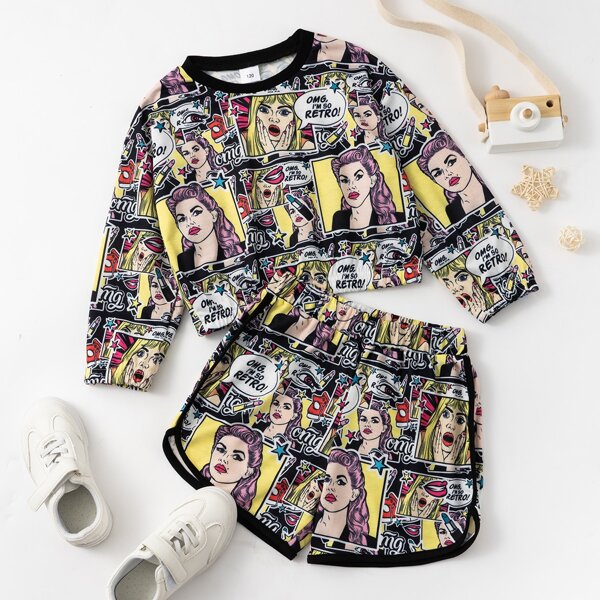 

Girls Pop Art Print Pullover & Track Shorts, Multicolor
