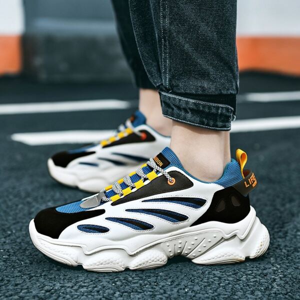 

Men Colorblock Mesh Panel Lace-up Front Chunky Sneakers, Multicolor