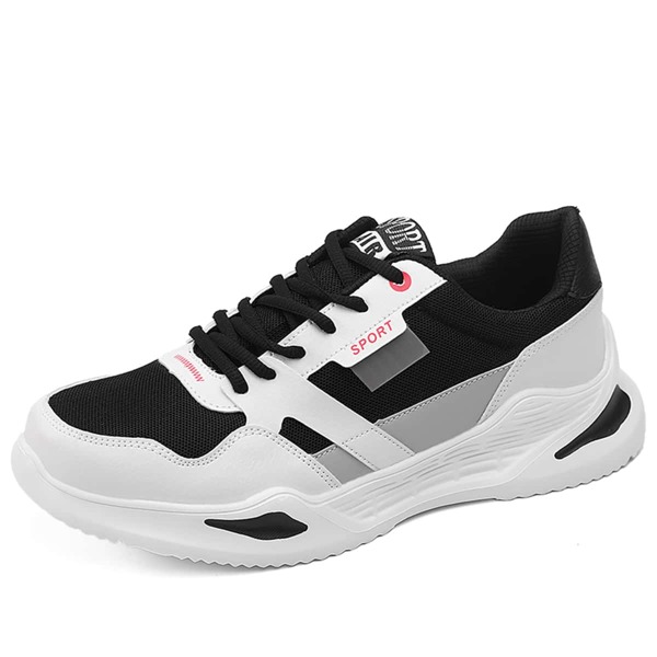 Men Colorblock Lace-up Front Hollow Out Sneakers, Black and white