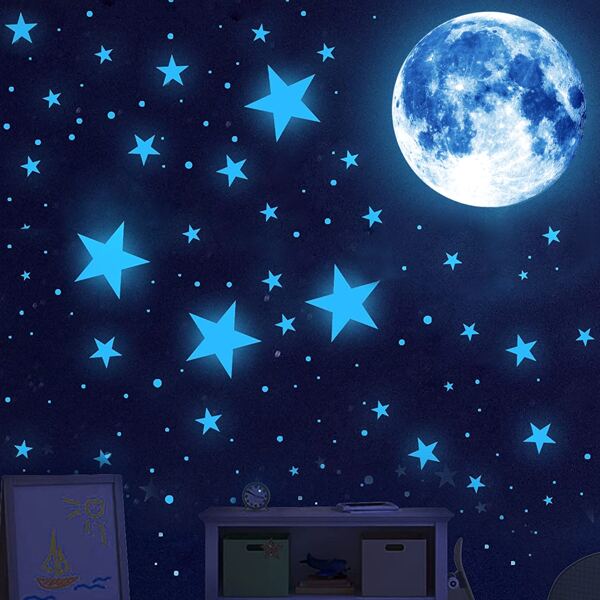 

Kids Star & Moon Print Glow Sticker, Blue