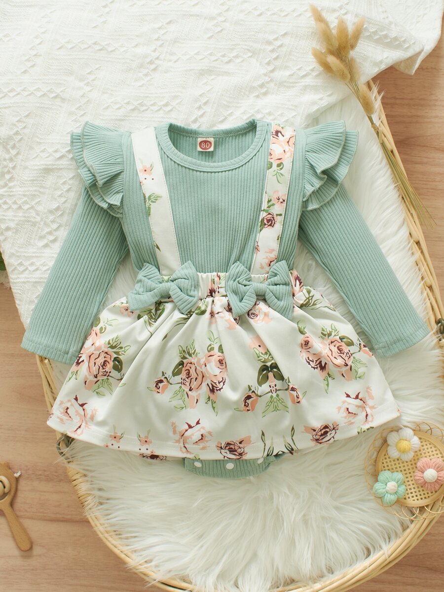 女嬰印花前蝴蝶結連衣裙 - 彩色 - 查看 1