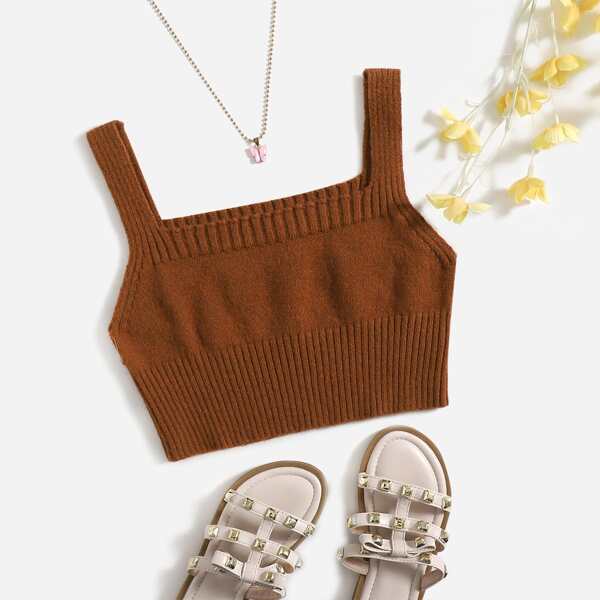 

Toddler Girls Solid Ribbed Knit Top, Rust brown