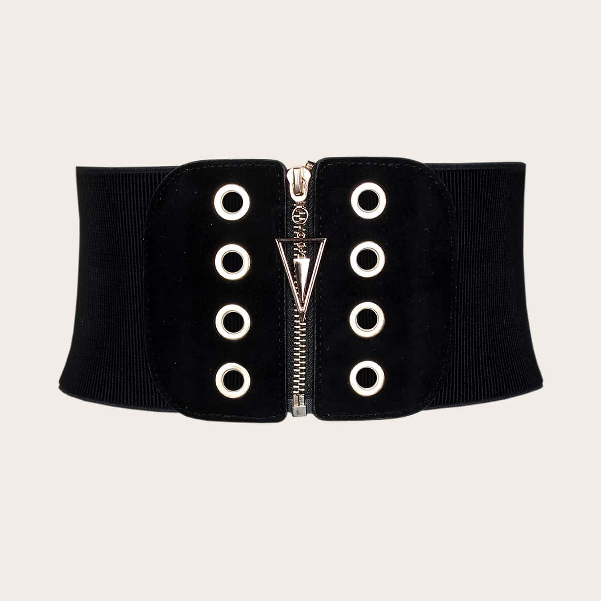 

Eyelet Decor Zip Front Belt, Black