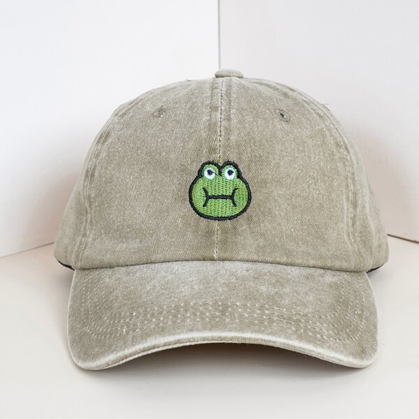 

Men Cartoon Frog Embroidered Baseball Cap, Khaki