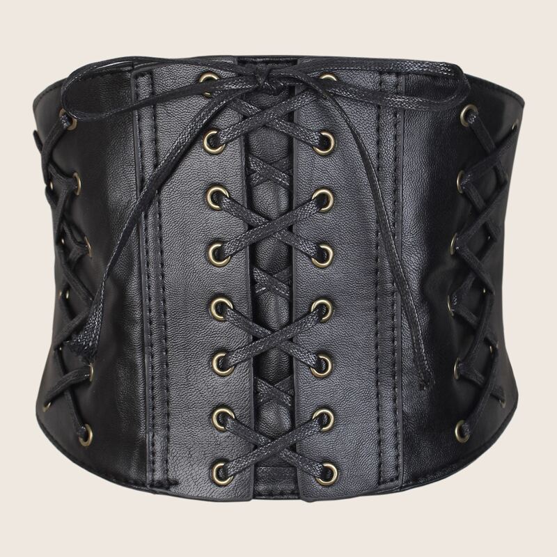 

Lace Up Wide Belt, Black