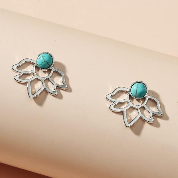 Turquoise Decor Earrings, Silver