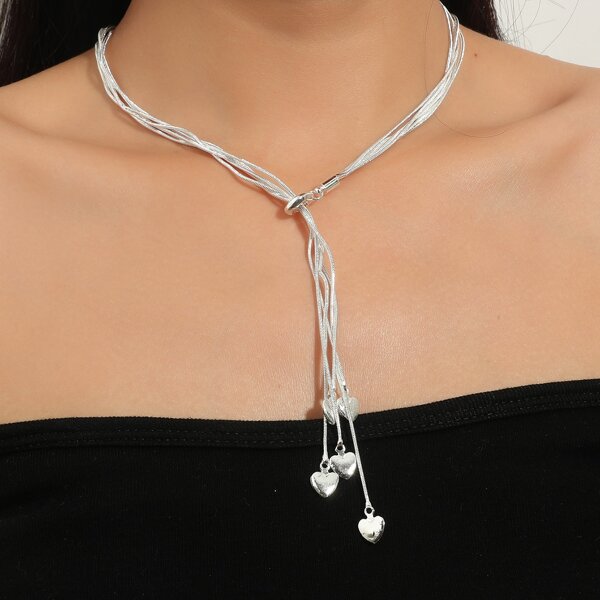 

Heart Charm Necklace, Silver