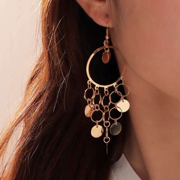 

Round Disc Drop Earrings, Gold