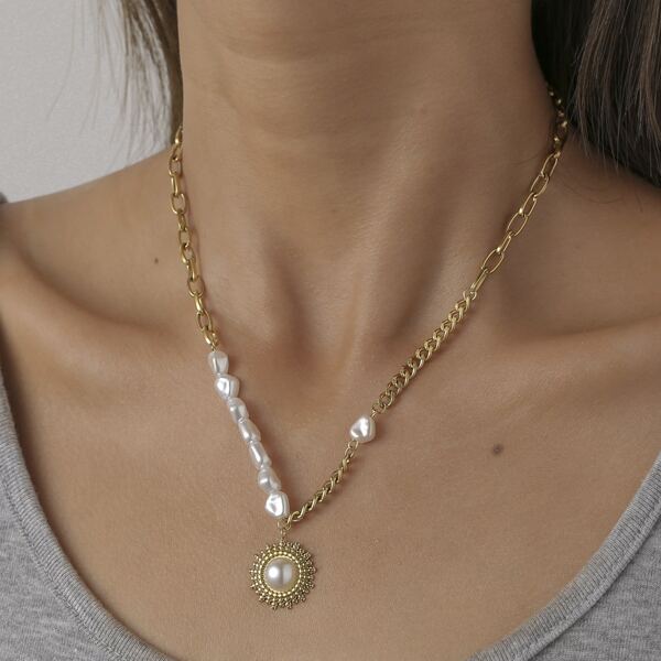 

Faux Pearl Decor Necklace, Gold