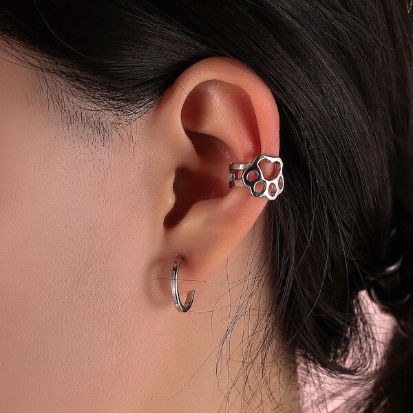 

3pcs Paw Design Earrings, Silver