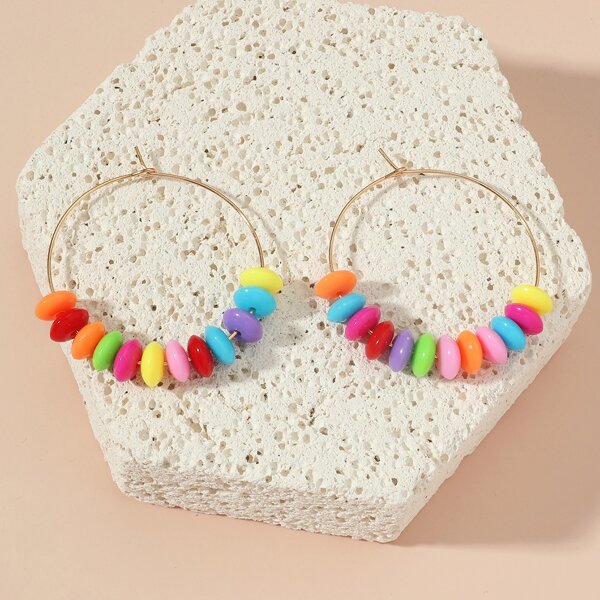 

Colorful Bead Decor Hoop Earrings, Multicolor