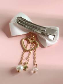 2 chiếc kẹp tóc tua rua hình trái tim hình ngôi sao dành cho nữ thích hợp cho cuộc sống hàng ngày hoặc bữa tiệc - trắng - Xem 3